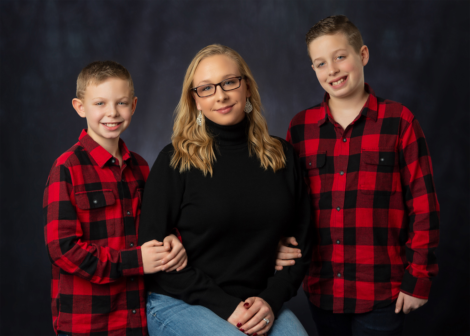 Precious Mommy and Me portrait of two boys with their mother.Photography Studio near me in Hampstead,NC.